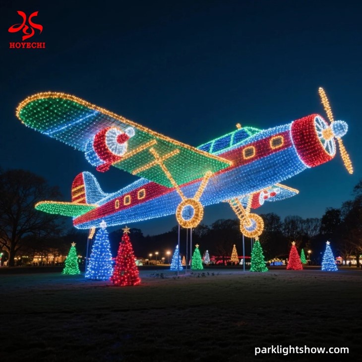 LED Airplane Motif Light Sculpture Custom-Made Illuminated Display For Parks, Events, And Festivals suppliers