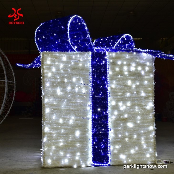 LED Gift Box Light Sculpture Oversized Illuminated Christmas Present Decoration For Parks And Commercial Displays factory